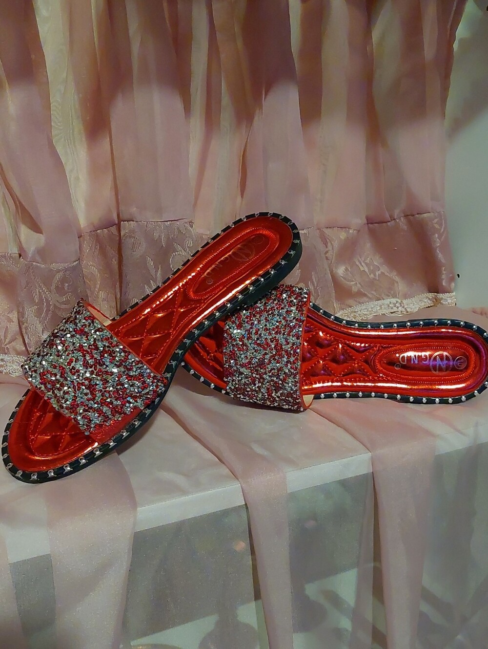 Glitter Red Slide Sandals - Women's Sparkle Slides